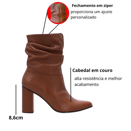 Bota Luz da Lua Feminina Cano Médio Ambar Couro