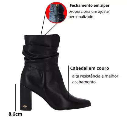 Bota Luz da Lua Feminina Cano Médio Preto Couro