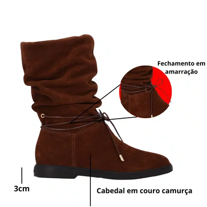 Bota Luz da Lua Feminina Cano Médio Trufa Couro Camurça