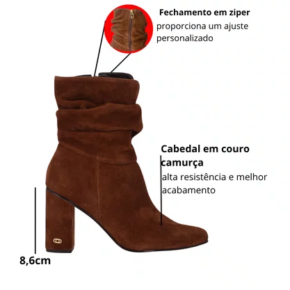 Bota Luz da Lua Feminina Cano Médio Trufa Couro Camurça 