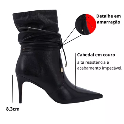 Bota Luz da Lua Preta Cano Curto Couro 