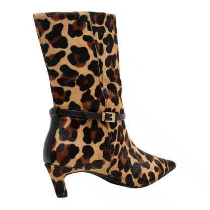 Bota Santa Lolla Feminina Bico Fino Animal Print Couro