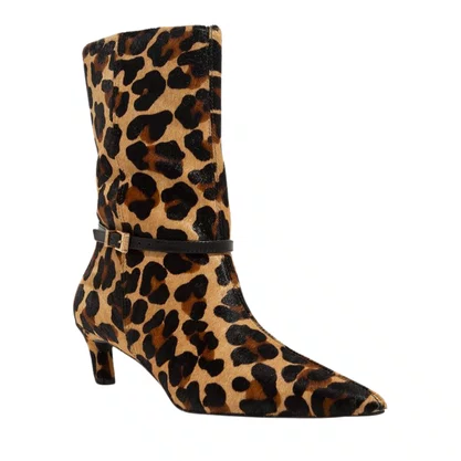 Bota Santa Lolla Feminina Bico Fino Animal Print Couro