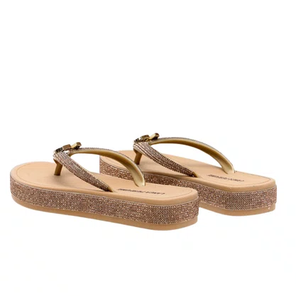 Chinelo Lança Perfume Feminino Flatform Brilhos Dourado