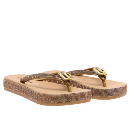 Chinelo Lança Perfume Feminino Flatform Brilhos Dourado