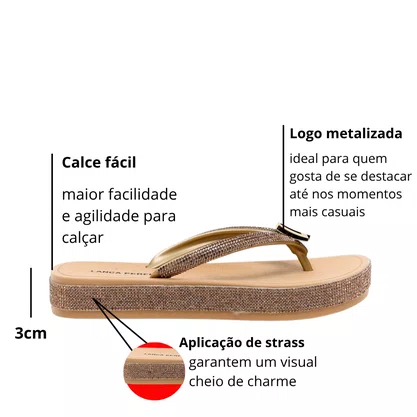 Chinelo Lança Perfume Feminino Flatform Brilhos Dourado