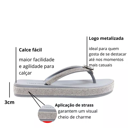 Chinelo Lança Perfume Feminino Flatform Brilhos Prata