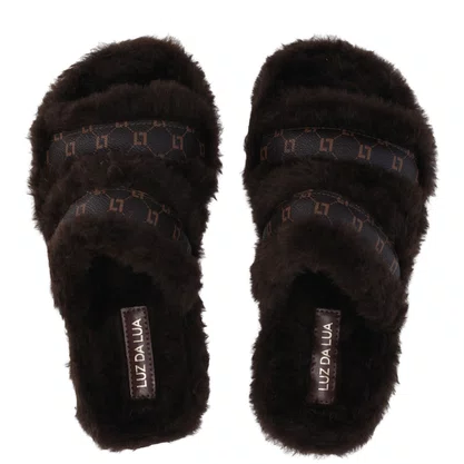 Chinelo Luz da Lua Flat Feminino Tamara Mocca Pelo 