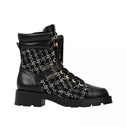 Coturno Jorge Bischoff Coturno Cano Curto Tecido Tweed Preto 