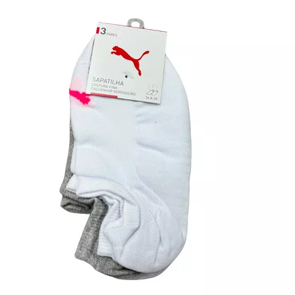 Kit Meia Puma 3 Pares Branco Cinza