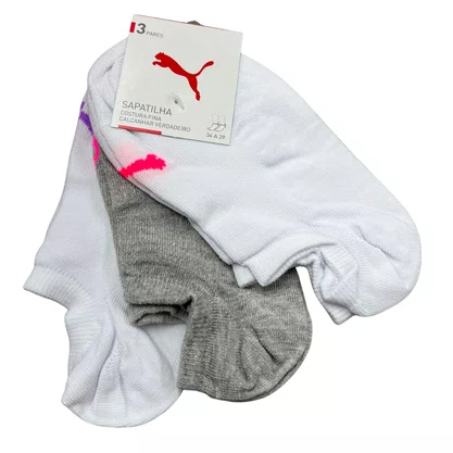Kit Meia Puma 3 Pares Branco Cinza