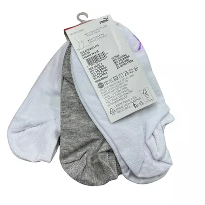 Kit Meia Puma 3 Pares Branco Cinza