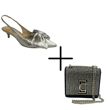 Kit Slingback Cecconello Feminino Prata + Bolsa Cecconello Preto Strass Kit Slingback Cecconello Feminino Prata + Bolsa Cecconello Preto Strass