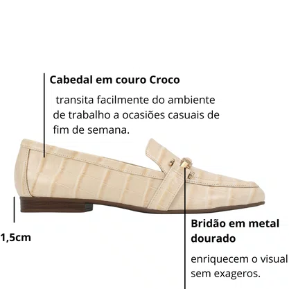 Loafer Jorge Bischoff Bridão Off White Couro Croco