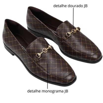 Loafer Jorge Bischoff Feminino Marrom Monograma Jb Couro