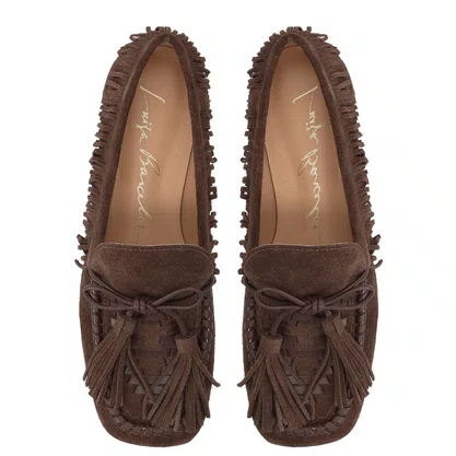 Mocassim Luiza Barcelos Feminino Coffee Couro Camurça