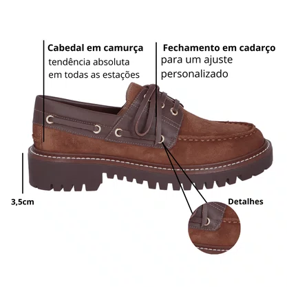 Mocassim Luiza Barcelos Feminino Tratorado Caramelo Coffee Couro Camurça