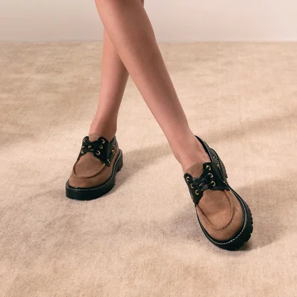 Mocassim Luiza Barcelos Feminino Tratorado Fendi Preto Couro Camurça