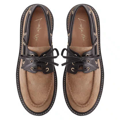 Mocassim Luiza Barcelos Feminino Tratorado Fendi Preto Couro Camurça