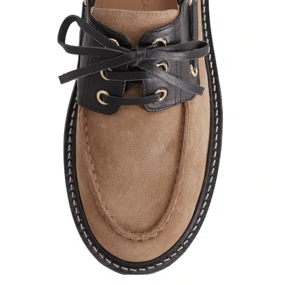 Mocassim Luiza Barcelos Feminino Tratorado Fendi Preto Couro Camurça