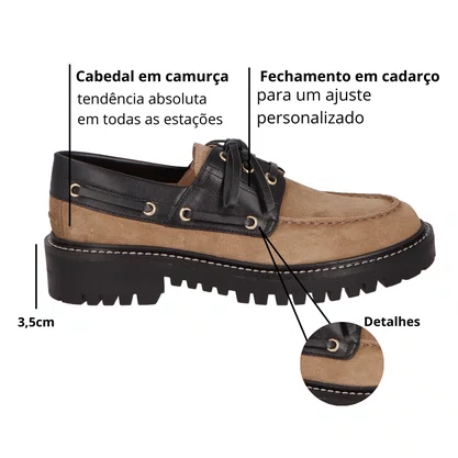 Mocassim Luiza Barcelos Feminino Tratorado Fendi Preto Couro Camurça