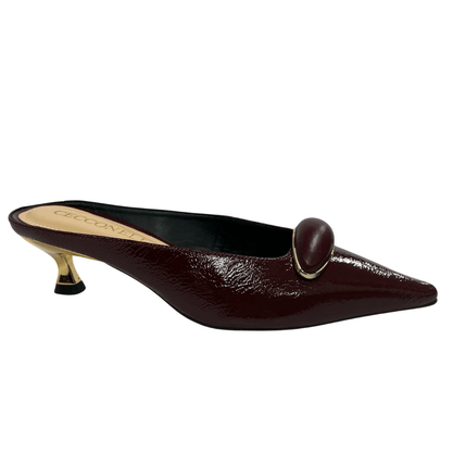 Mule Cecconello Feminino Salto Baixo Malbec Couro Verniz