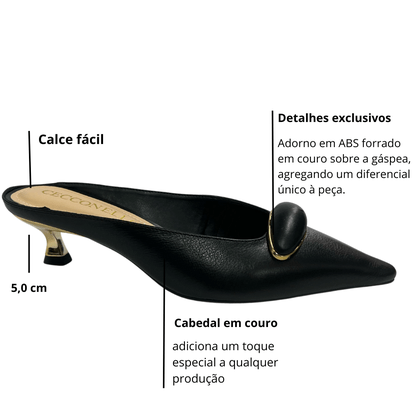 Mule Cecconello Feminino Salto Baixo Preto Couro