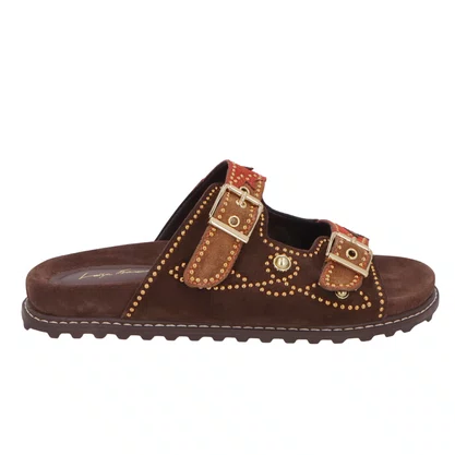 Papete Luiza Barcelos Feminina Aplicações Coffee Caramelo Caiena Couro Camurça