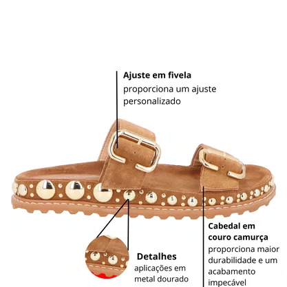 Papete Luiza Barcelos Feminina Caramelo Couro Camurça