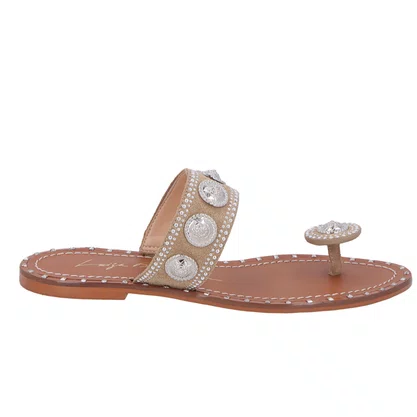 Rasteira Luiza Barcelos Feminina Aplicações Metálicas Fendi Couro Camurça