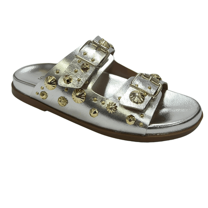 Sandália Berti Maria Feminina Birken Prata Couro Metalizado