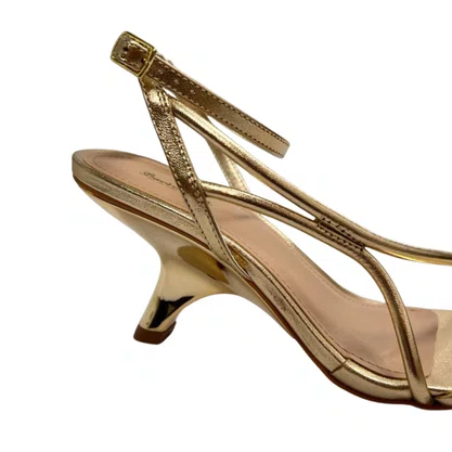 Sandália Berti Maria Feminina Salto Médio Dourado Couro