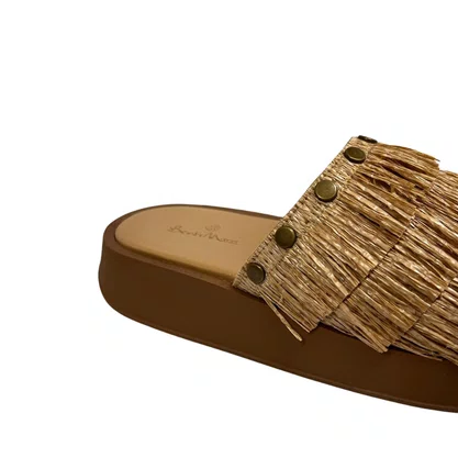 Sandália Berti Maria Flat Femina Ráfia Trigo Couro
