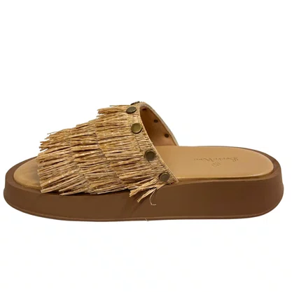 Sandália Berti Maria Flat Femina Ráfia Trigo Couro