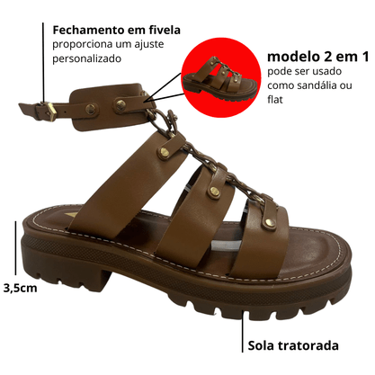 Sandália Carrano Feminina Gladiadora Camel Couro
