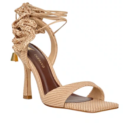 Sandália Carrano Feminina  Ripple Tressê Lace Up Salto Fino Bege