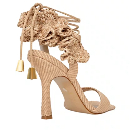 Sandália Carrano Feminina  Ripple Tressê Lace Up Salto Fino Bege