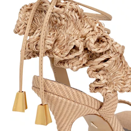 Sandália Carrano Feminina  Ripple Tressê Lace Up Salto Fino Bege