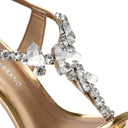 Sandália Carrano Feminina Salto Fino Cristal Dourado Couro