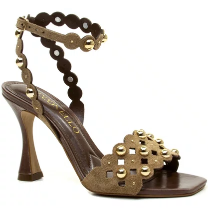 Sandália Cecconello Salto Alto Marrom Couro Camurça