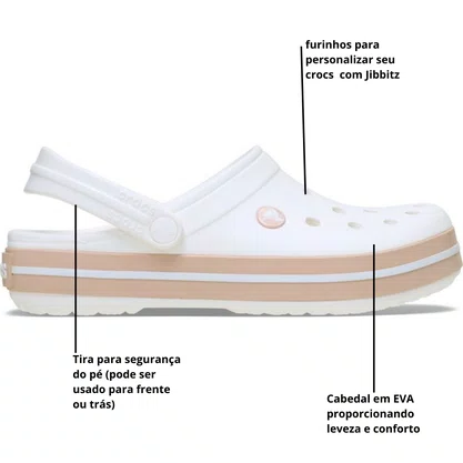 Sandália Crocs Feminina Crocband Clog White Pink Caramel