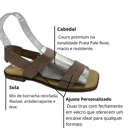 Sandalia Ipama Feminina Prata Pale Rose Couro