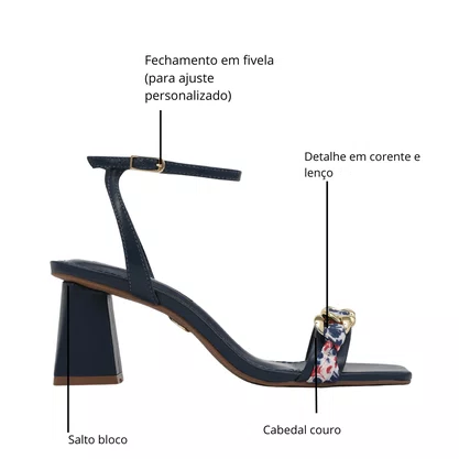 Sandália Jorge Bischoff Feminina Azul Marinho Flores Couro