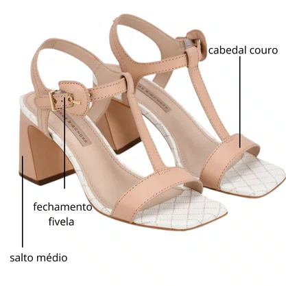 Sandália Jorge Bischoff Feminina Nude Salto Bloco Couro