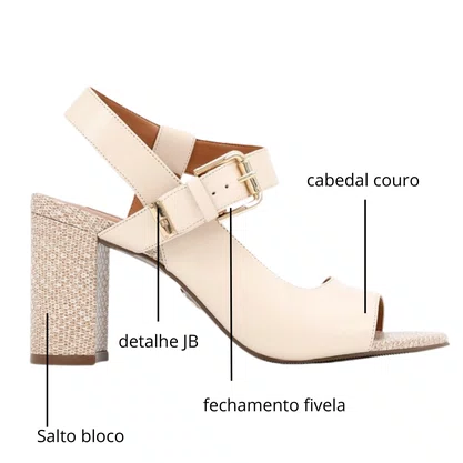 Sandália Jorge Bischoff  Feminina  Off White Couro Salto Bloco