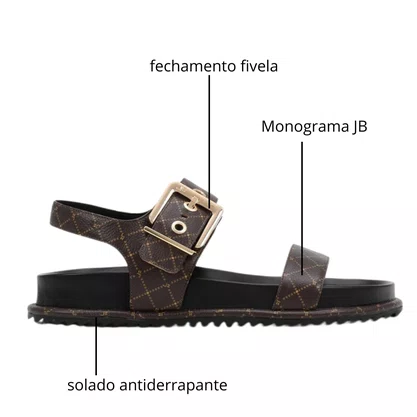Sandália Jorge Bischoff Feminina Papete Marrom Preto Monograma Couro