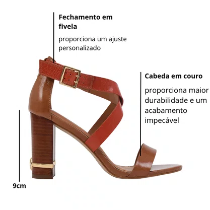 Sandália Jorge Bilschoff Feminina Salto Bloco Caramelo Couro Caseinado