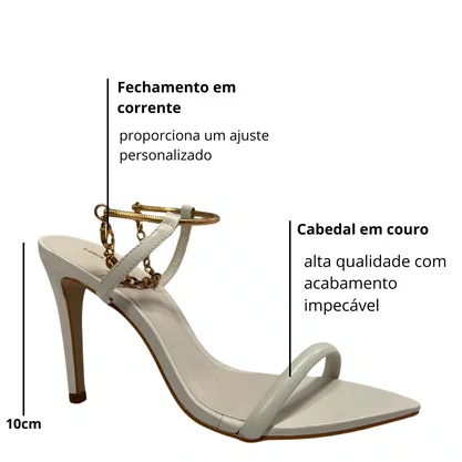 Sandalia Lança Perfume Feminina Bico Folha Branco Couro