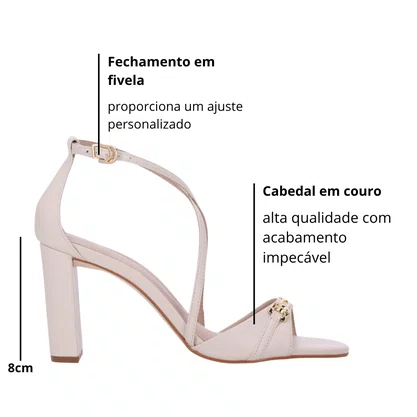Sandália Lua da Lua Feminina Salto Alto Panna Couro
