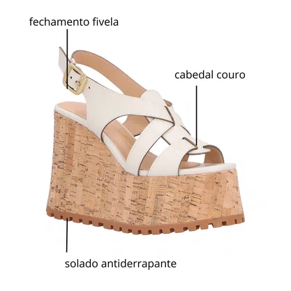 Sandália Luiza Barcelos Feminina Off White Plataforma Couro 